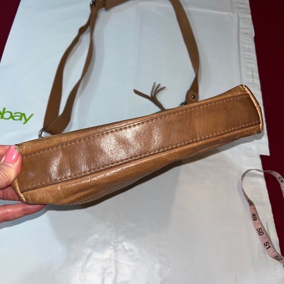 the SAK Tan camel orange brown Multi Leather STRIPED studded crossbody 10x11” L - Picture 11 of 16